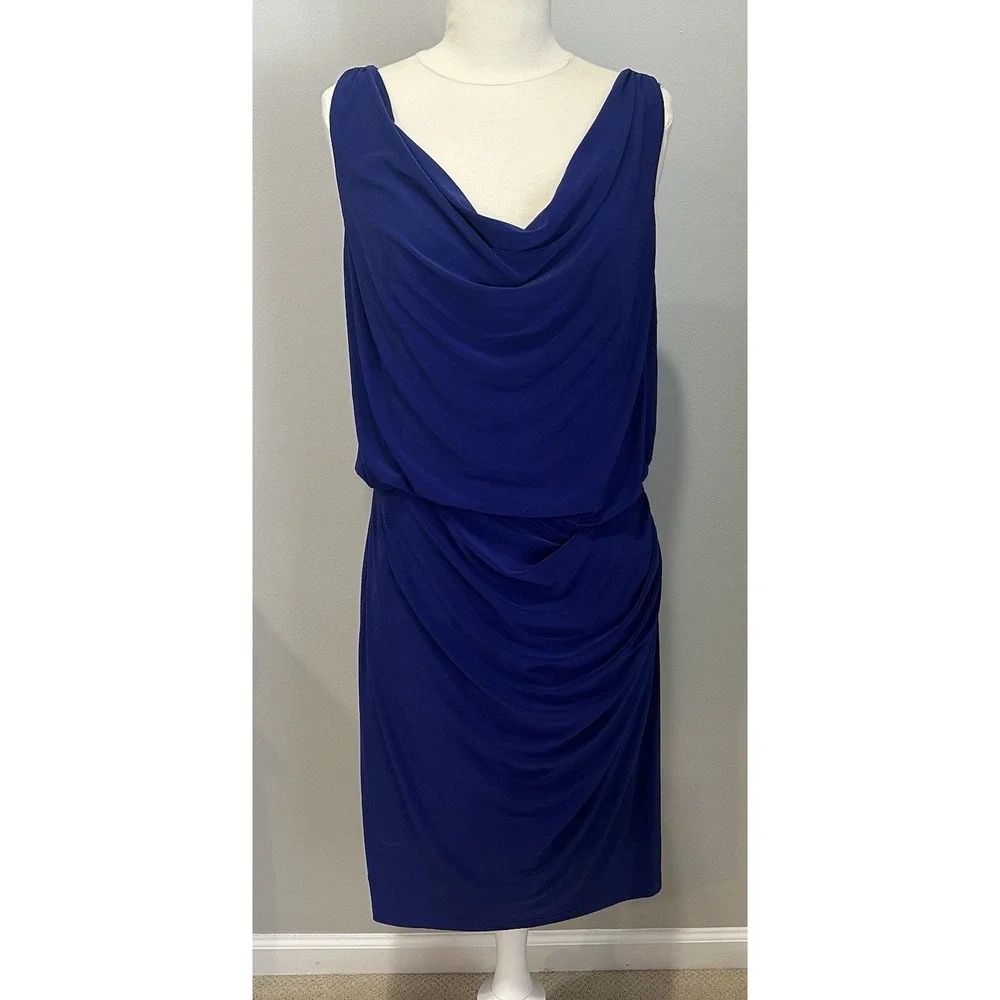 Lauren Ralph Lauren Dress Size‎ 14 Blue Drape Neck Dress